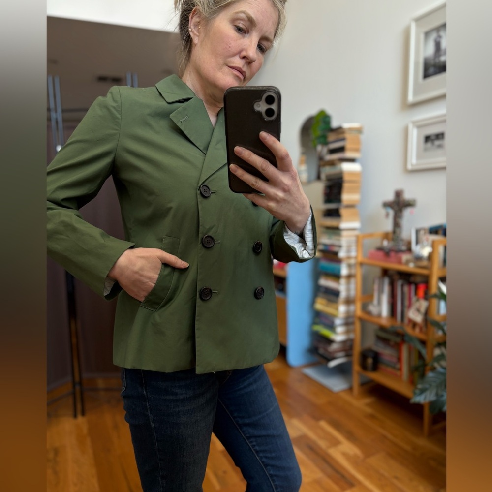 J Crew Kelly Green Double-Breasted Short Trench